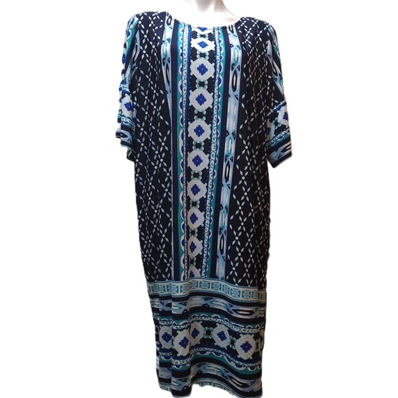 Kim Rogers Curvy dress Women's 1X mid-length Blue green black white design fall - Picture 13 of 13